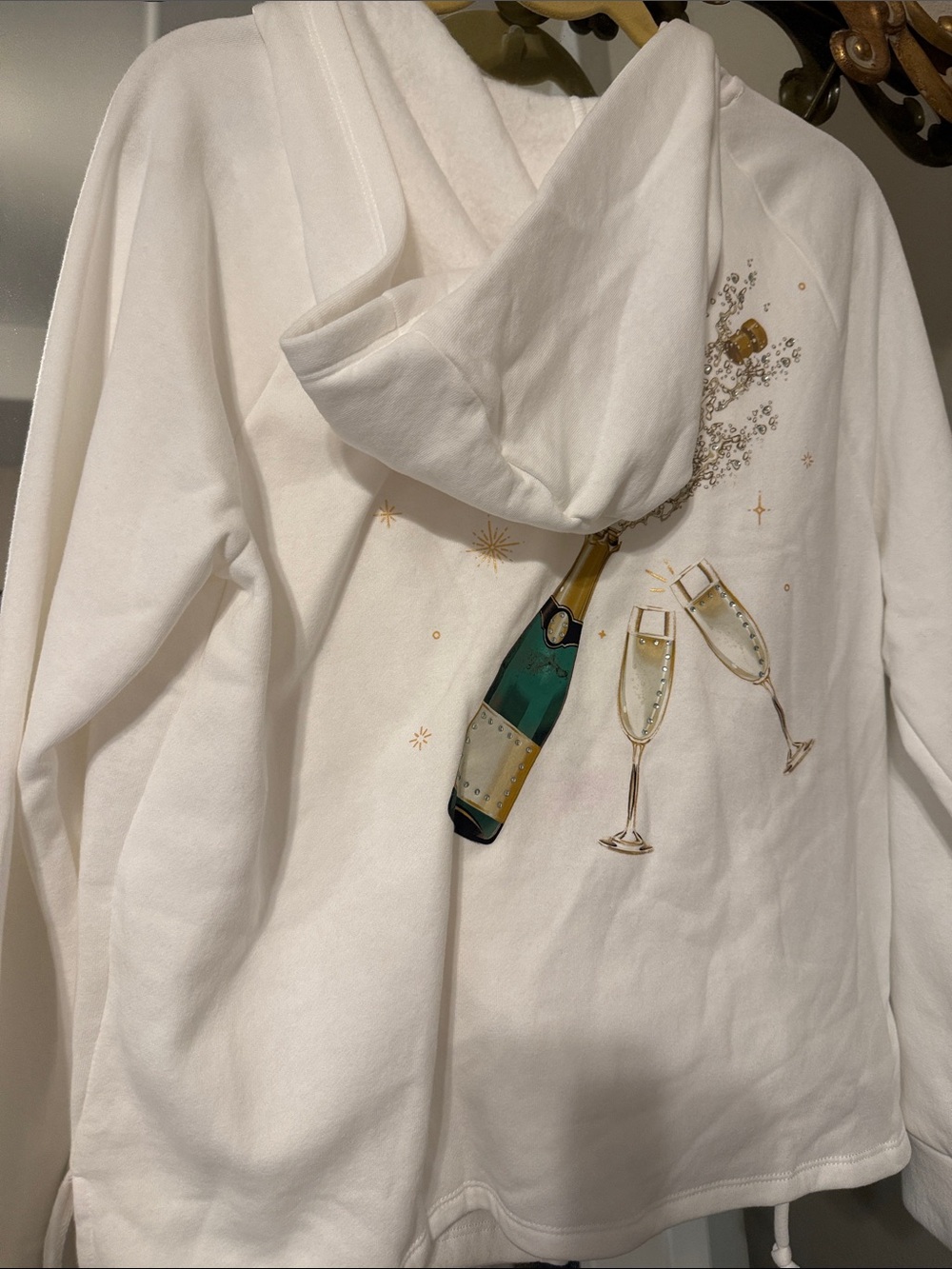 White Hooded Sweatshirt & pant set with Champagne Glass Embroidery - Picture 3 of 5